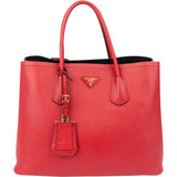 Prada Red Saffiano Leder Double Handbag