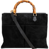 Gucci Black Suede Bamboo Handbag