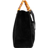 Gucci Black Suede Bamboo Handbag