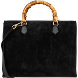 Gucci Black Suede Bamboo Handbag
