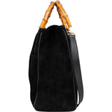 Gucci Black Suede Bamboo Handbag