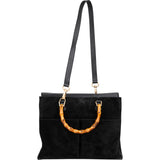 Gucci Black Suede Bamboo Handbag