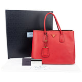 Prada Red Saffiano Leder Double Handbag