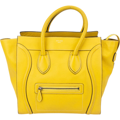 Céline Yellow Leather Luggage Handbag - vintageandkickz