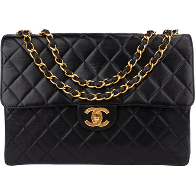 Chanel Quilted Lambskin 24K Gold Jumbo Single Flap Crossbody Bag