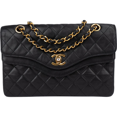 Chanel Quilted Lambskin 24K Gold Double Flap Shoulder Bag