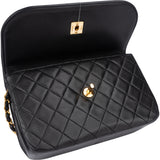 Chanel Quilted Lambskin 24K Gold Halfmoon Double Flap Shoulder Bag