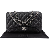 Chanel Quilted Lambskin Palladium Jumbo Double Flap Crossbody Bag