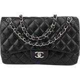 Chanel Quilted Lambskin Palladium Jumbo Double Flap Crossbody Bag