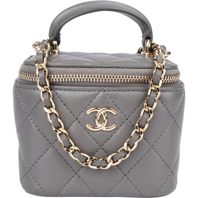 Chanel Grey Lambskin Mini Vanity Crossbody Bag