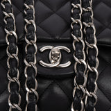 Chanel Quilted Lambskin Palladium Jumbo Double Flap Crossbody Bag