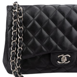 Chanel Quilted Lambskin Palladium Jumbo Double Flap Crossbody Bag