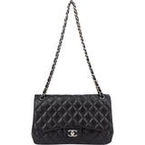 Chanel Quilted Lambskin Palladium Jumbo Double Flap Crossbody Bag