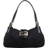 Fendi Black Cotton Baguette Buckle Shoulder Bag