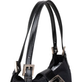 Fendi Black Cotton Baguette Buckle Shoulder Bag