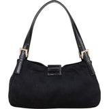 Fendi Black Cotton Baguette Buckle Shoulder Bag