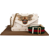 Gucci White Leather Queen Margaret Bee Shoulder Bag