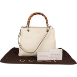 Gucci White Leather Bamboo Handbag