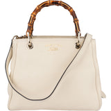 Gucci White Leather Bamboo Handbag
