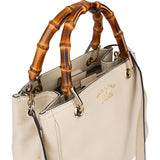 Gucci White Leather Bamboo Handbag