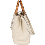 Gucci White Leather Bamboo Handbag