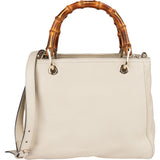 Gucci White Leather Bamboo Handbag
