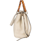 Gucci White Leather Bamboo Handbag