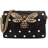 Gucci Black Leather Queen Margaret Bee Shoulder Bag