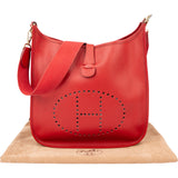 Hermès Rouge Clemence Leather Evelyne GM Crossbody Bag