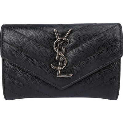 Saint Laurent Grain Chevron Leather Flap Wallet