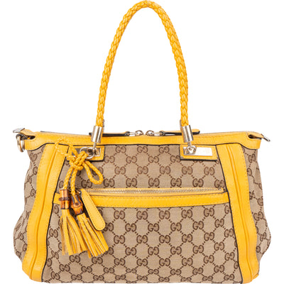 Gucci GG Monogram Bamboo Handbag - vintageandkickz