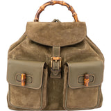 Gucci Suede Monogram Bamboo Backpack