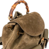 Gucci Suede Monogram Bamboo Backpack