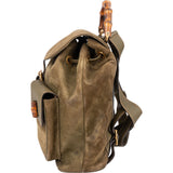 Gucci Suede Monogram Bamboo Backpack