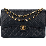 Chanel Quilted Lambskin 24K Gold Double Flap Crossbody Basg