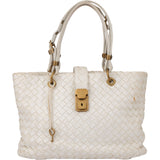 Bottega Veneta White Intrecciato Leather Lock Handbag