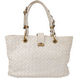 Bottega Veneta White Intrecciato Leather Lock Handbag