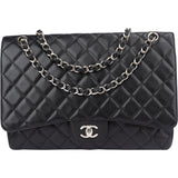 Chanel Quilted Caviar Leather Palladium Maxi Single Flap Crossbody Bag