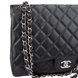 Chanel Quilted Caviar Leather Palladium Maxi Single Flap Crossbody Bag