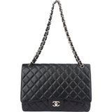 Chanel Quilted Caviar Leather Palladium Maxi Single Flap Crossbody Bag