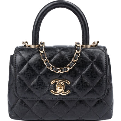 Chanel Quilted Caviar Leather Coco Top Handle Single Flap Handbag
