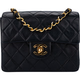 Chanel Quilted Lambskin 24K Gold Mini Single Flap Crossbody Bag