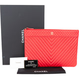 Chanel Rouge Quilted Caviar Leather CC Clutch