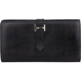 Hermès Black Lizard Bearn Soufflet Bifold Wallet