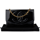 Chanel Noir Patent Leather Wallet On Chain Crossbody Bag