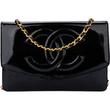 Chanel Noir Patent Leather Wallet On Chain Crossbody Bag