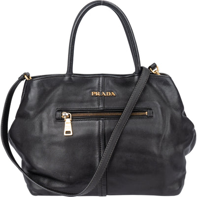 Prada Black Leather City Handbag - vintageandkickz