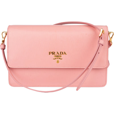 Prada Pink Saffiano Leather Move Wallet On Chain Crossbody Bag - vintageandkickz