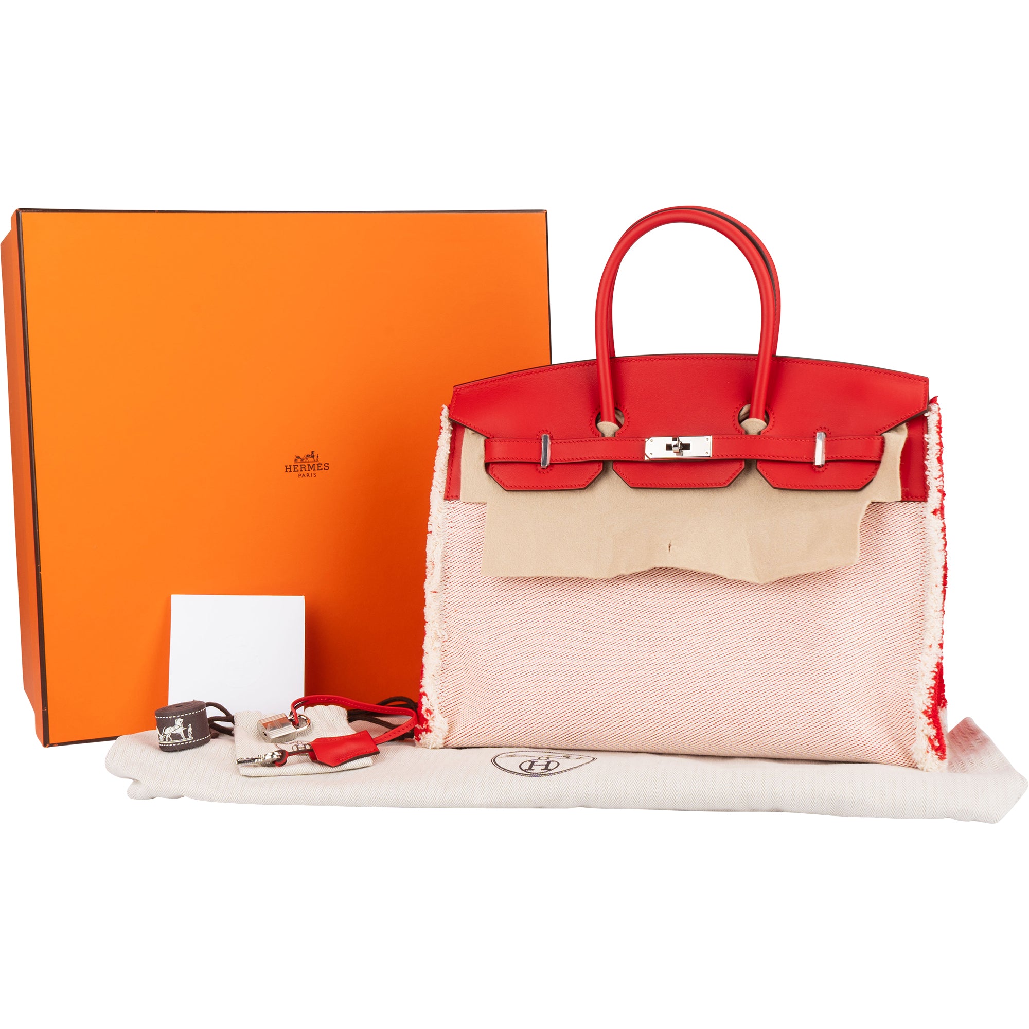 Hermès Fray Swift / Toile H Rouge de Coeur Birkin 35 Handbag - vintageandkickz
