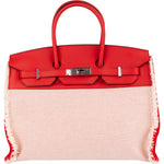 Hermès Fray Swift / Toile H Rouge de Coeur Birkin 35 Handbag - vintageandkickz